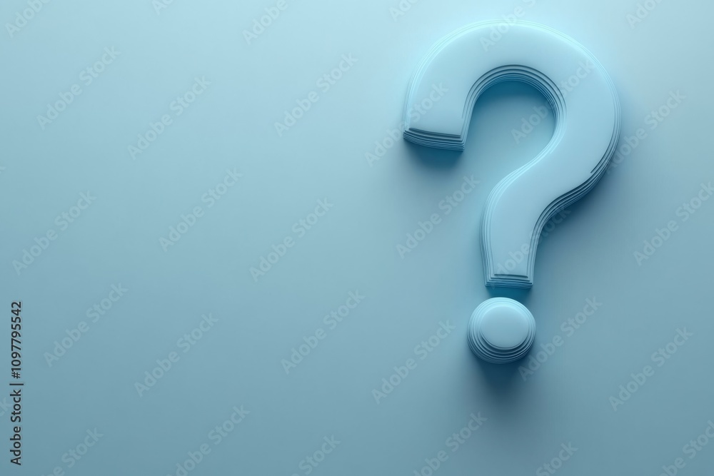 Large question mark symbolizing confusion and uncertainty with copy space on blue backdrop. Copy space for text Large question mark symbolizing confusion and uncertainty with copy space on blue backdrop. Copy space for text