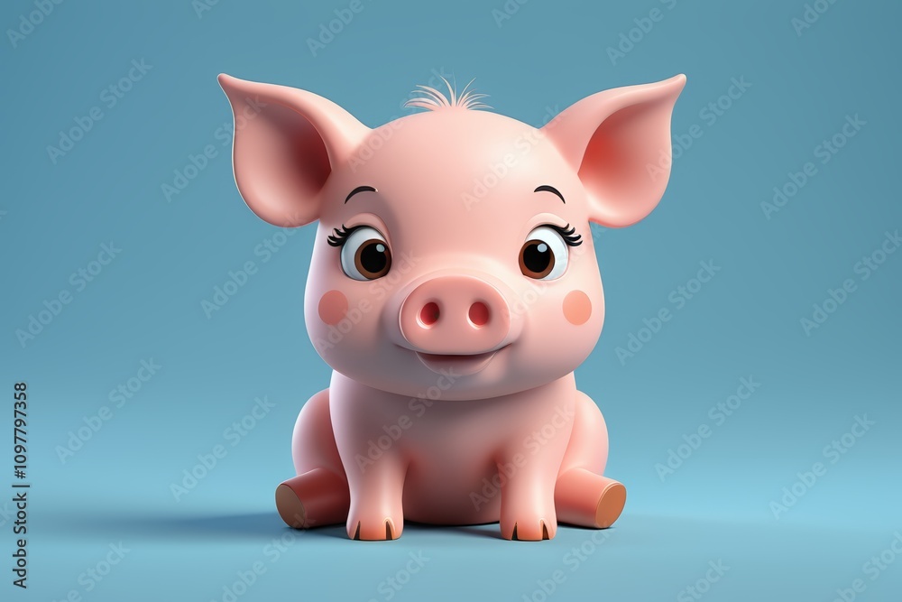 there is a small pig sitting on a blue surface there is a small pig sitting on a blue surface