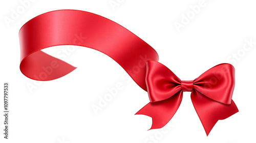 Red ribon bow on white background