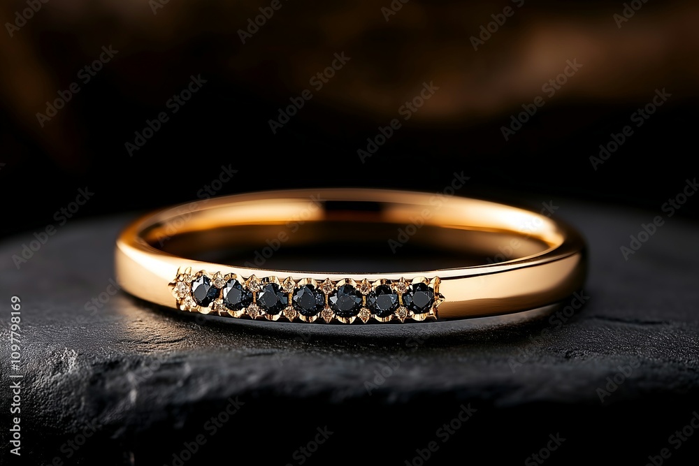 Gold Band Ring with Black and White Diamonds Gold Band Ring with Black and White Diamonds