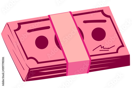 Pink money illustration vector drawing, girl math concept illustration