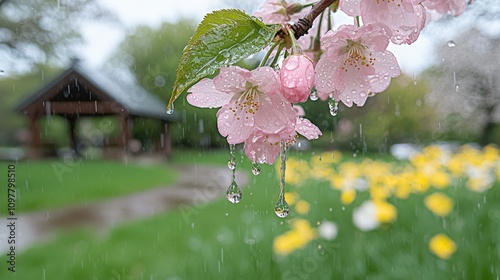 Pink Plum Blossoms Rain Drops Spring Shower Nature Photography