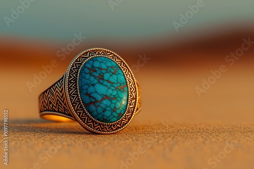 Oval Turquoise Cabochon Ring on Sand
