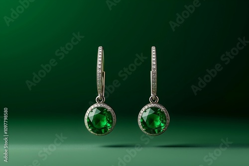 Pair of Emerald and Diamond Drop Earrings photo