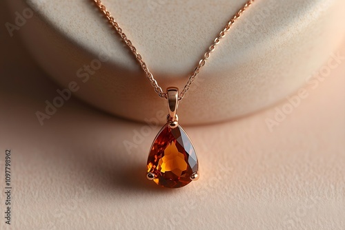 Rose Gold Necklace with Pear-Shaped Orange Gemstone Pendant