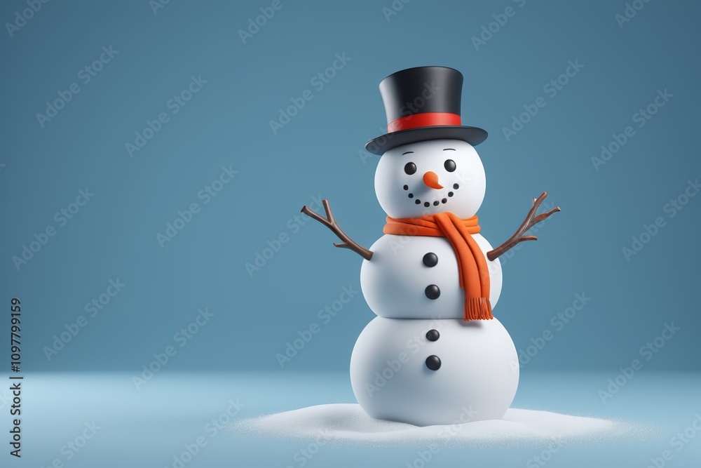 Fototapeta premium arafed snowman with a top hat and scarf on a blue background