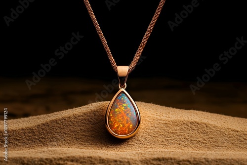Rose Gold Opal Pendant Necklace on Sand