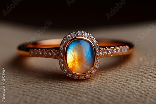 Rose Gold Ring with Oval Gemstone and Diamond Accents