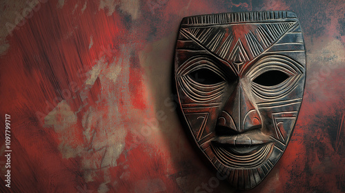 Traditional Oceanic Tribal Mask with Bold Patterns and Spiritual Significance