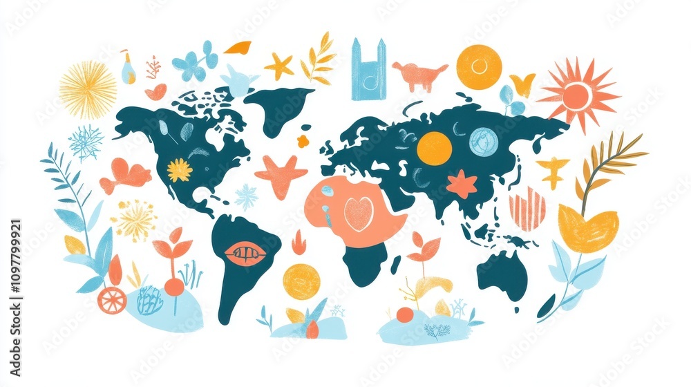 Naklejka premium Global Map of Solidarity and Peace Icons