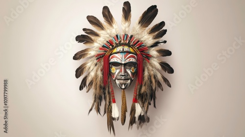 Native American Mask with Feathers and Symbolic Patterns – Honoring Nature, Animals, and Spirituality