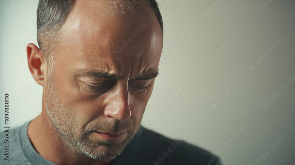 Obraz premium A man is concerned about hair loss in a studio setting. He's facing a combination of factors, including genetics, thyroid problems, stress, and aging.