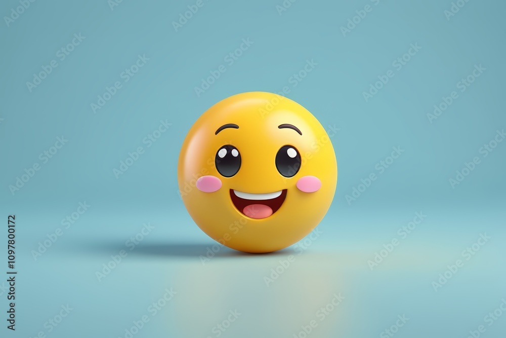 Fototapeta premium arafed yellow smiley face with pink cheeks on a blue background