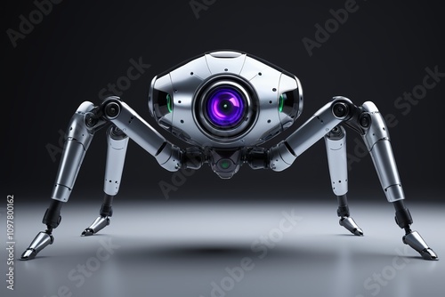 a close up of a robot spider with a camera on its legs