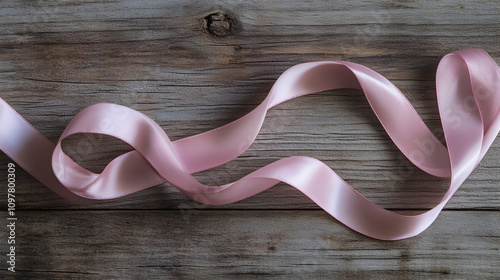 Pink ribbon curl on white isolated background with copy space, A delicate pink ribbon bow lies elegantly on a soft background, creating a festive and cheerful atmosphere, decorative accent 