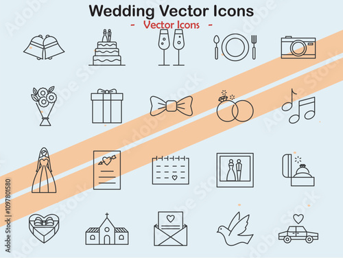 Icons representing wedding themes and celebrations