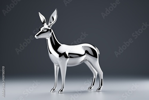 a close up of a silver deer statue on a gray surface photo