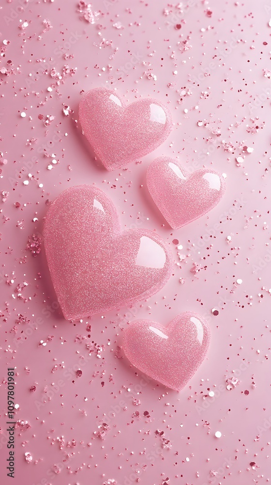 Fototapeta premium A minimalist soft pink background with heart-shaped outlines and a few scattered sparkles, leaving ample space in the center for product placement.