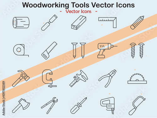 Icons depicting various woodworking tools and equipment