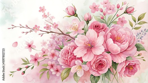 Watercolor Pink Floral Bouquet Collections