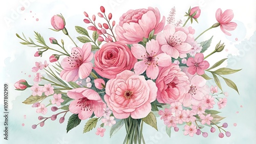 Watercolor Pink Floral Bouquet Collections