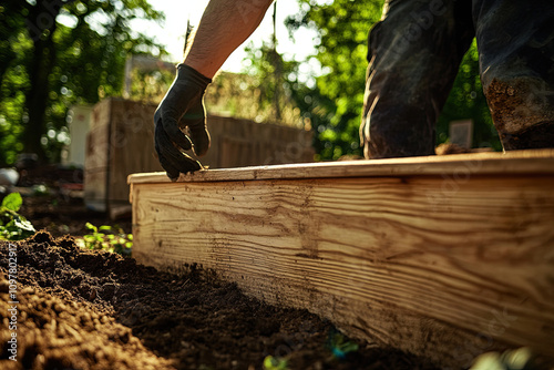 Wooden coffin being lowered into the ground at a cemetery photo