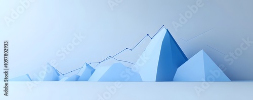 A modern, abstract representation of growth with blue geometric shapes resembling mountains and a line graph. Ideal for illustrating concepts of progress and data analysis. photo