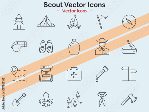 Vector icons representing scouting activities and symbols