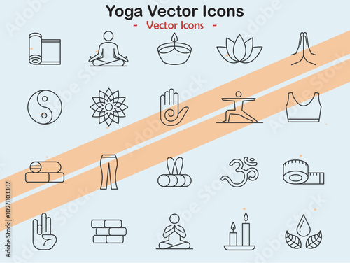 Icons illustrating yoga poses and wellness practices