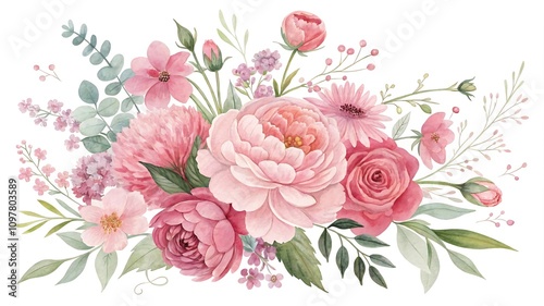 Watercolor Pink Floral Bouquet Collections