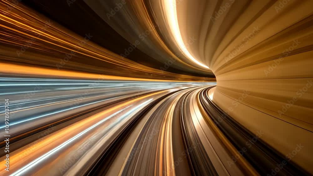 Fast moving car in tunnel with motion blur and abstract lights