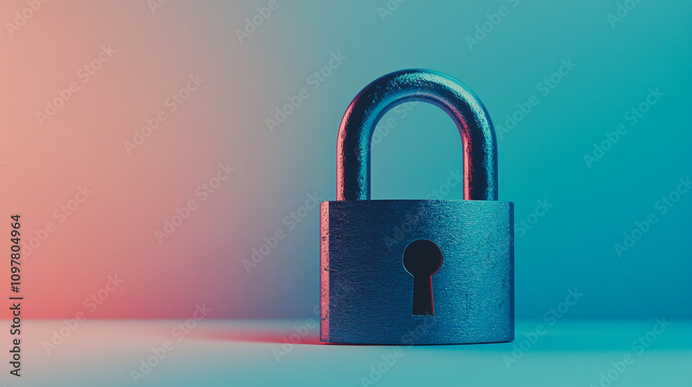 Fototapeta premium lock, neon background, security concept