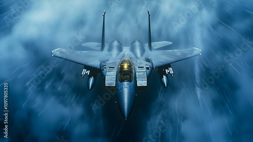 Obraz na płótnie Fighter Jet Surging Through Rain and Clouds