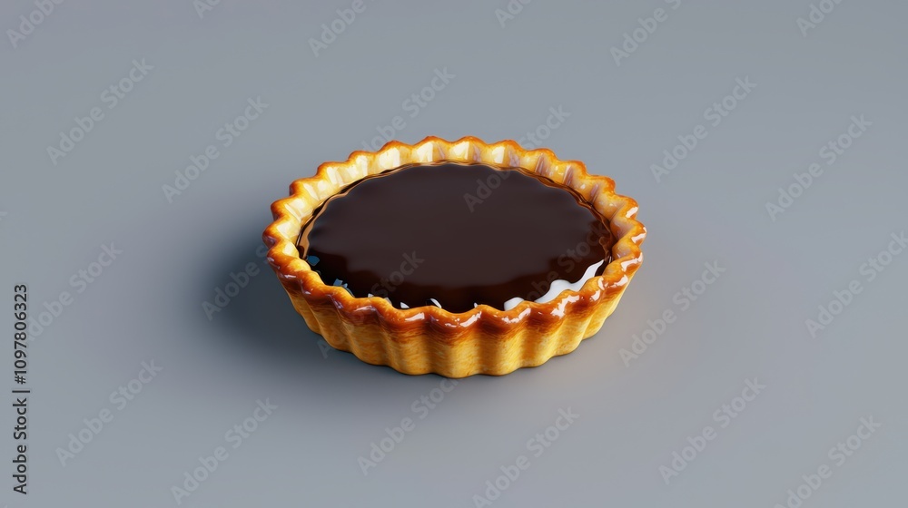 Delicious Chocolate Tart in Crispy Pastry on Smooth Gray Surface Delicious Chocolate Tart in Crispy Pastry on Smooth Gray Surface