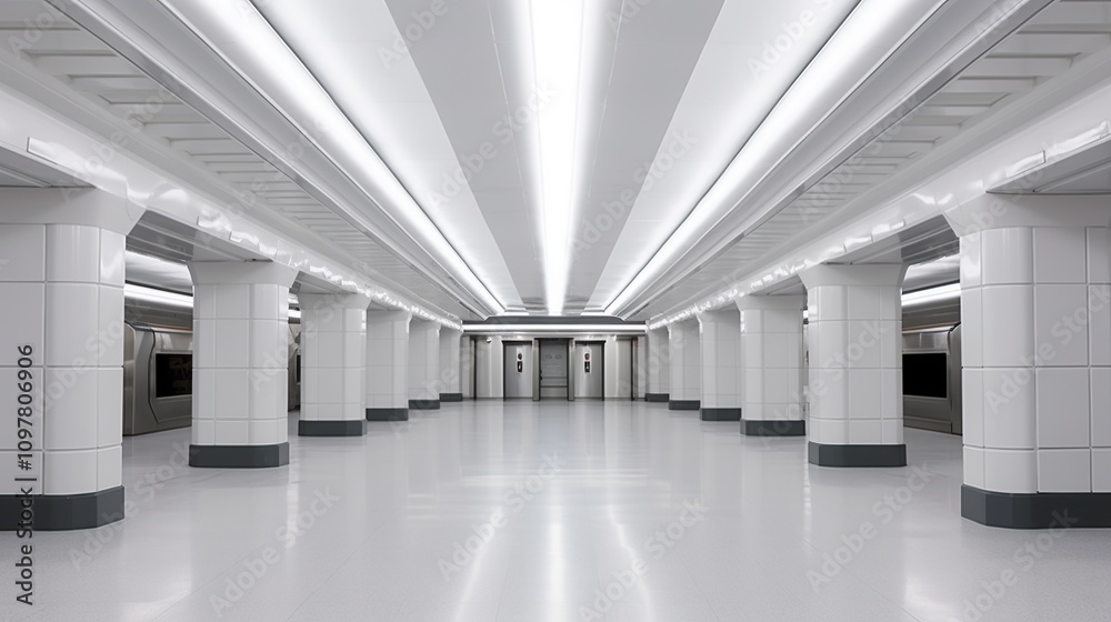 Empty Modern Subway Station with Clean Symmetrical Design Empty Modern Subway Station with Clean Symmetrical Design