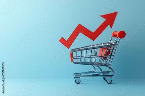 Shopping cart with rising arrow symbolizing growth
