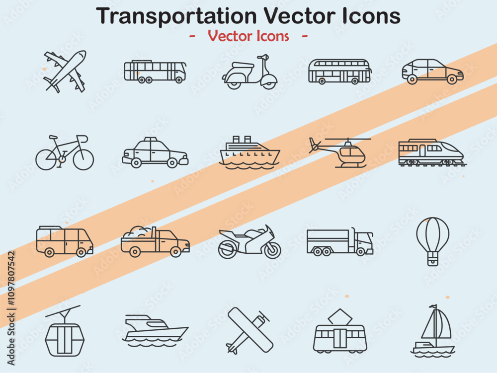 Illustrative icons related to various modes of transportation