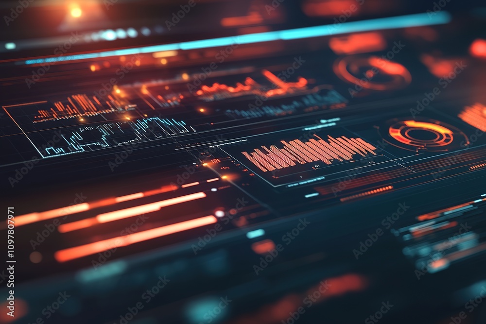 Futuristic HUD interface with glowing red elements. Futuristic HUD interface with glowing red elements.