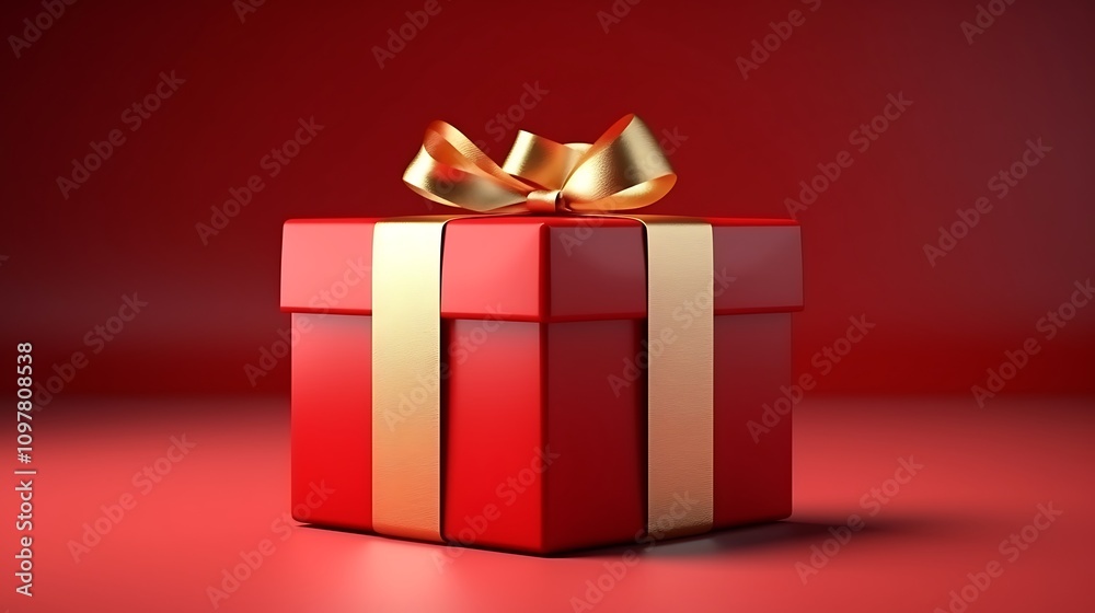 Fototapeta premium Red-Colored Gift Box on a Plain Background 