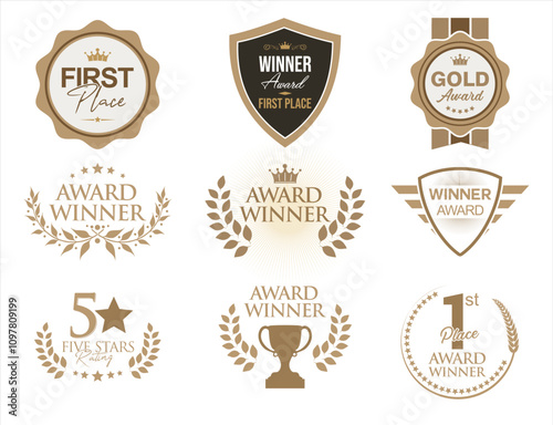 Award Winner emblem collection stock illustration Gold award badges  Modern flat retro design 