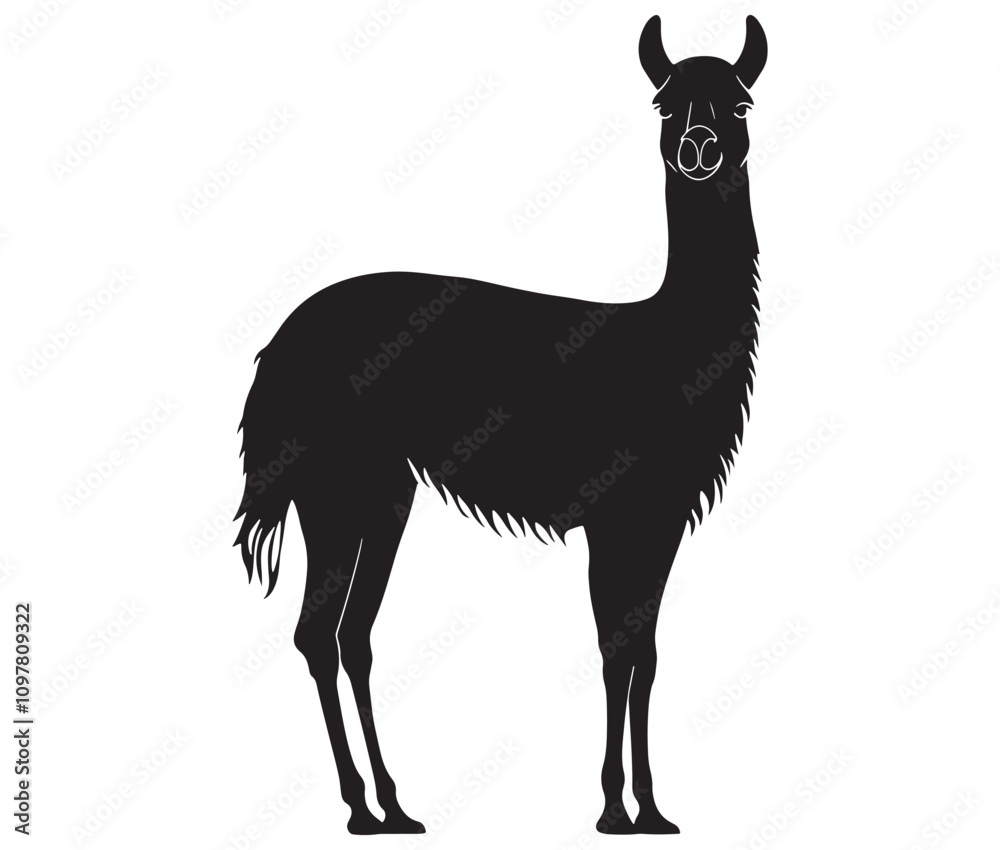 llama cartoon illustration vector design, Minimalist llama silhouette icon llama cartoon illustration vector design, Minimalist llama silhouette icon