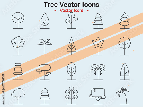 Icons depicting various tree species and environmental themes