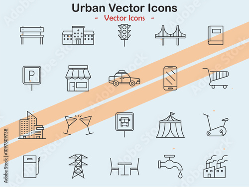 Illustrative icons representing urban life and city elements