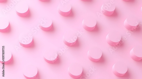 A smooth pink surface featuring raised circular elements, resembling building blocks.