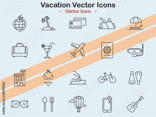 Icons depicting vacation themes and leisure activities