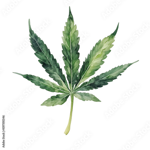 Green cannabis leaf isolated on white background