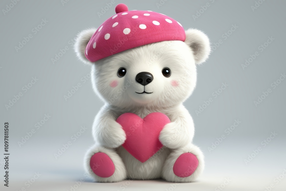 there is a white teddy bear with a pink heart in its paws there is a white teddy bear with a pink heart in its paws