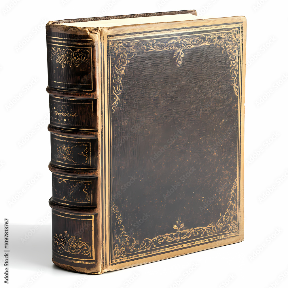 Fototapeta premium A classic hardcover book with a blank cover, isolated on white background