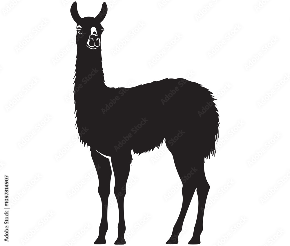 Fototapeta premium llama cartoon illustration vector design, Minimalist llama silhouette icon