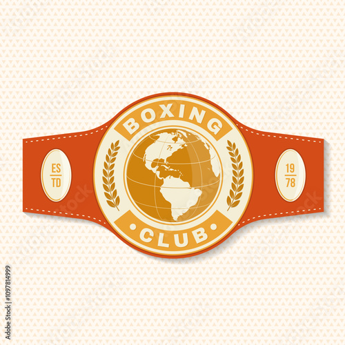 Boxing club badge, logo, patch design. Vector illustration. For Boxing sport club emblem, sign, patch, shirt, template. Vintage retro label, sticker with champion belt Silhouette.